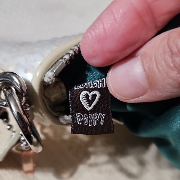 Coach EUC Poppy Silver Sequin Crossbody - Picture 9 of 12